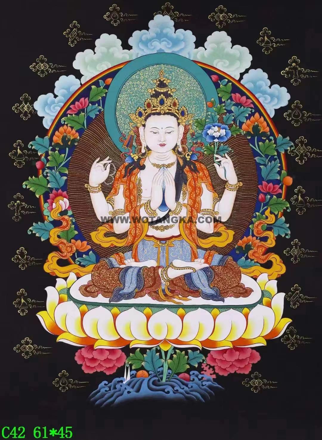 编号138-932049：彩绘唐卡-四臂观音（61*45CM左右）