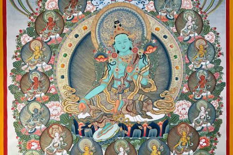 编号188-117163：彩绘唐卡-绿度母·二十一度母（120*90CM左右）