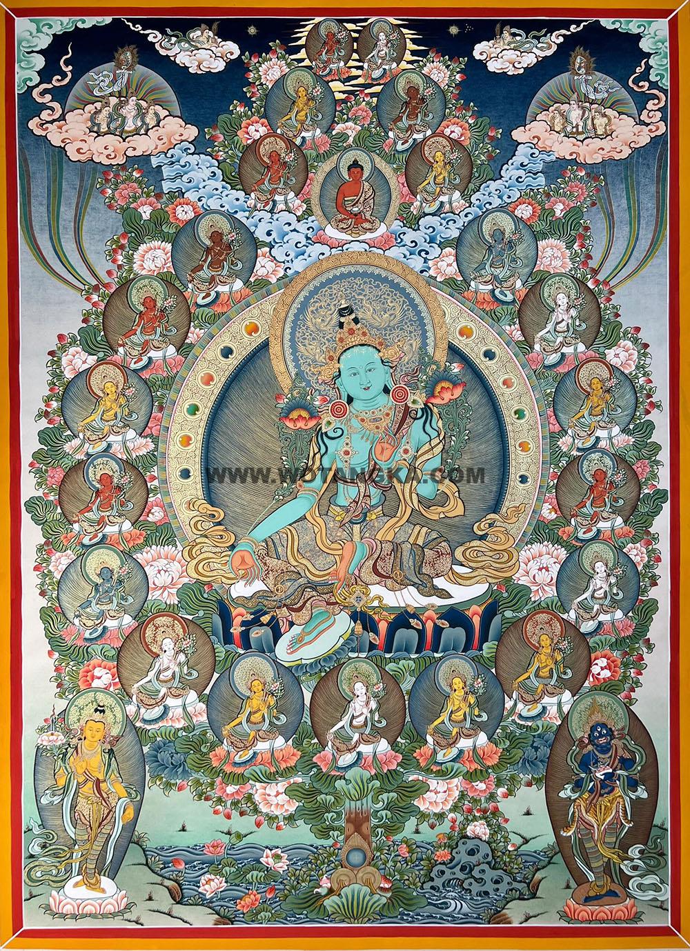 编号188-117163:彩绘唐卡-绿度母·二十一度母(120*90CM左右)