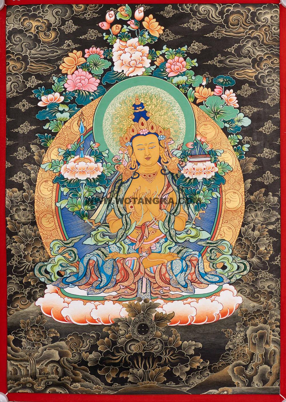 热贡-多吉次旦·画院:黑金唐卡-文殊菩萨(60*45CM左右)