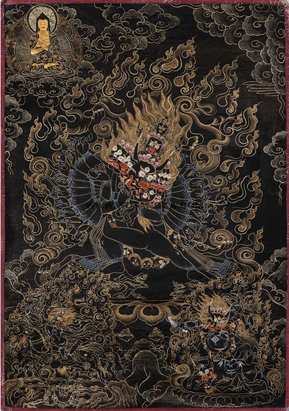 编号188-273795:黑金唐卡-大威德金刚(80*60CM左右)