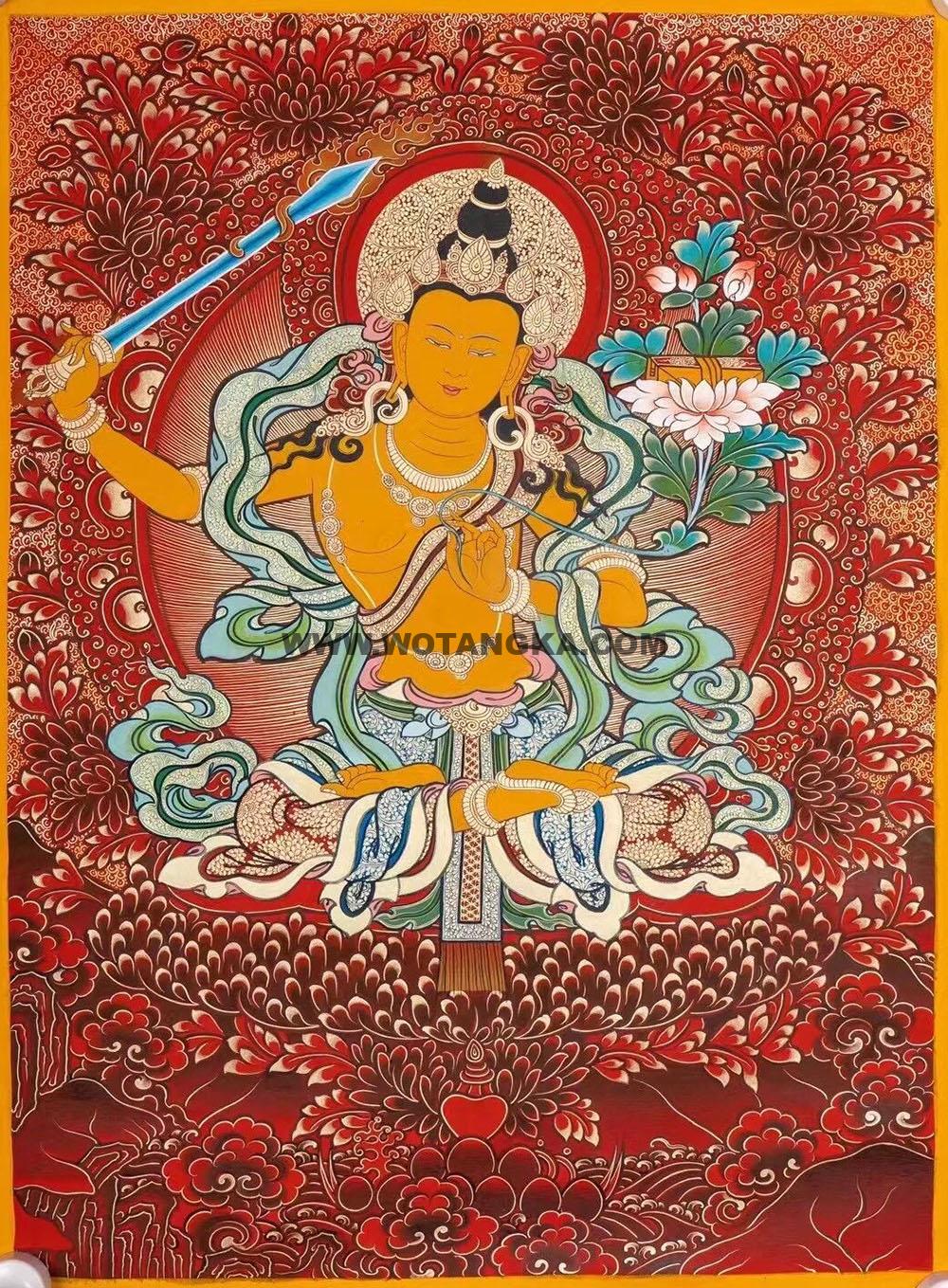 热贡-罗藏达杰·画院:红金唐卡-文殊菩萨(30*20CM左右)