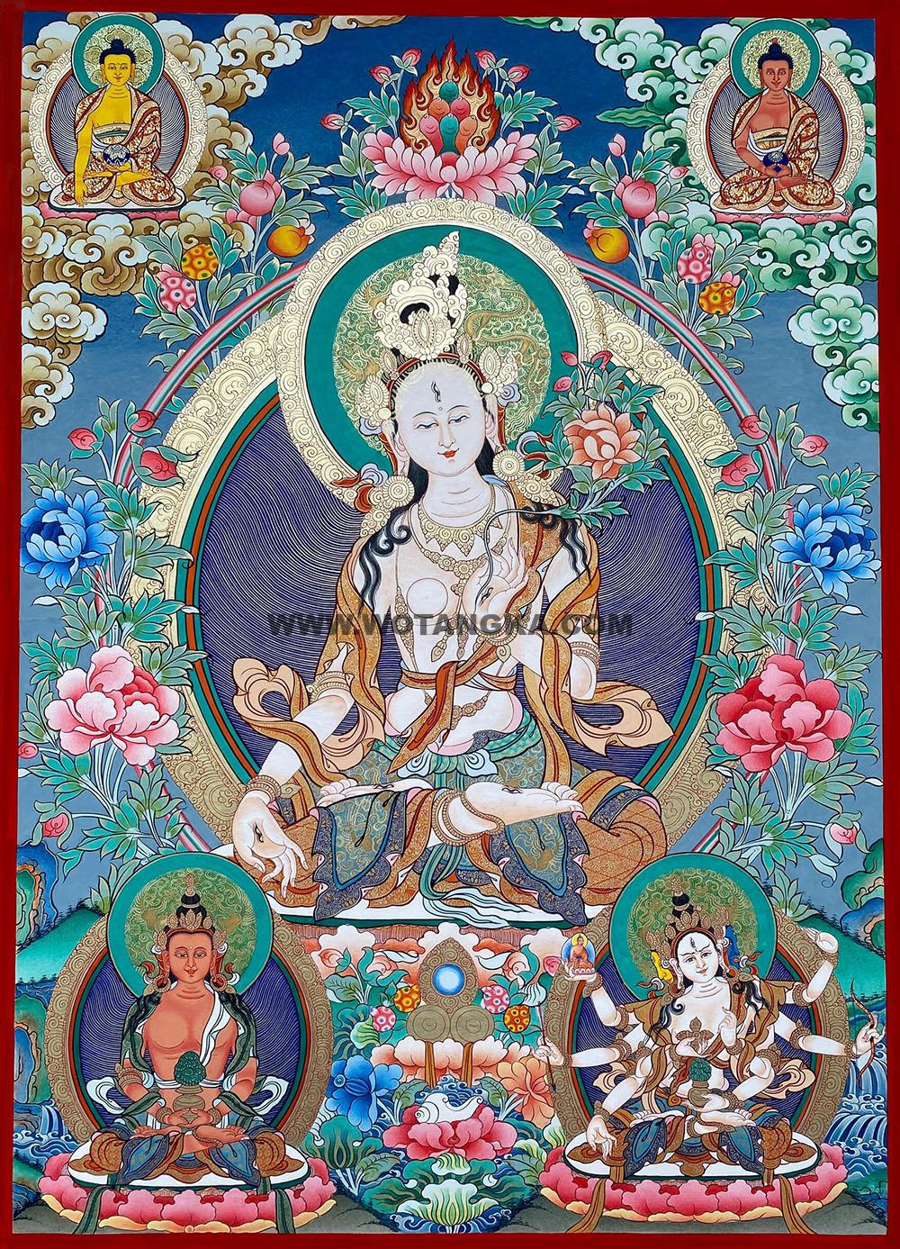 编号188-471394:彩绘唐卡-白度母·长寿三尊(80*60CM左右)