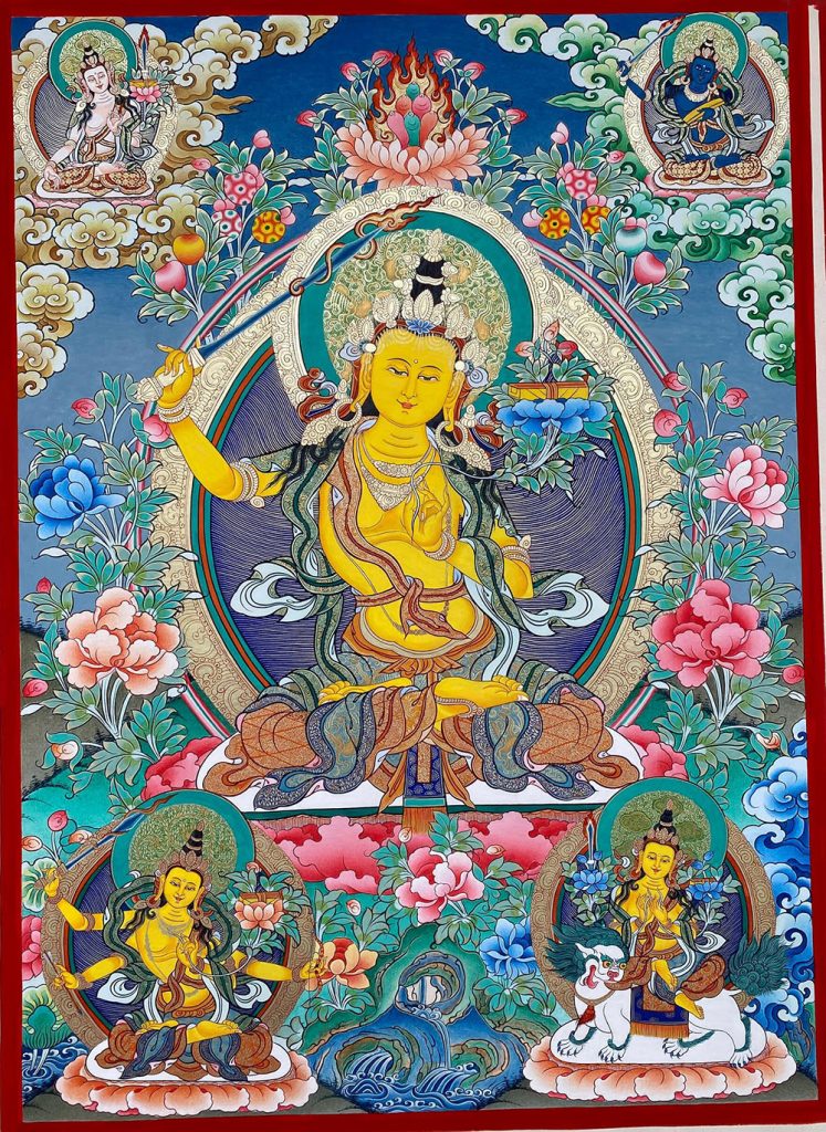 编号188-478062：彩绘唐卡-文殊菩萨·五部文殊（80*60CM左右）