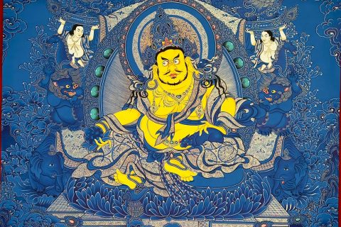 编号188-497470：蓝金唐卡-黄财神·五方财神（120*90CM左右）