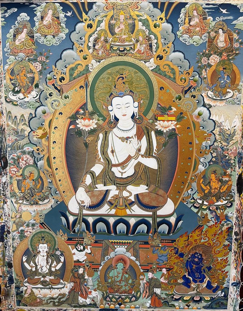 编号188-537342：彩绘唐卡-白文殊菩萨·五部文殊（120*90CM左右）