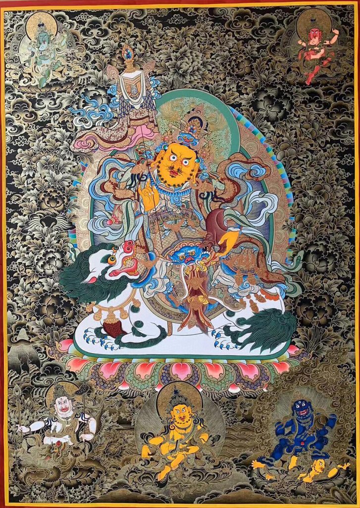 编号188-708355：黑金唐卡-财宝天王·五方财神（100*70CM左右）