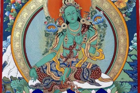 编号188-832064：彩绘唐卡-绿度母（60*45CM左右）