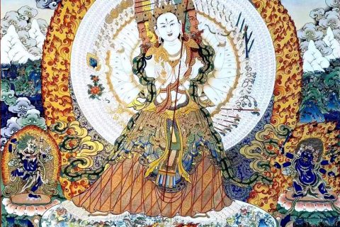 编号188-959357：彩绘唐卡-大白伞盖佛母（120*90CM左右）