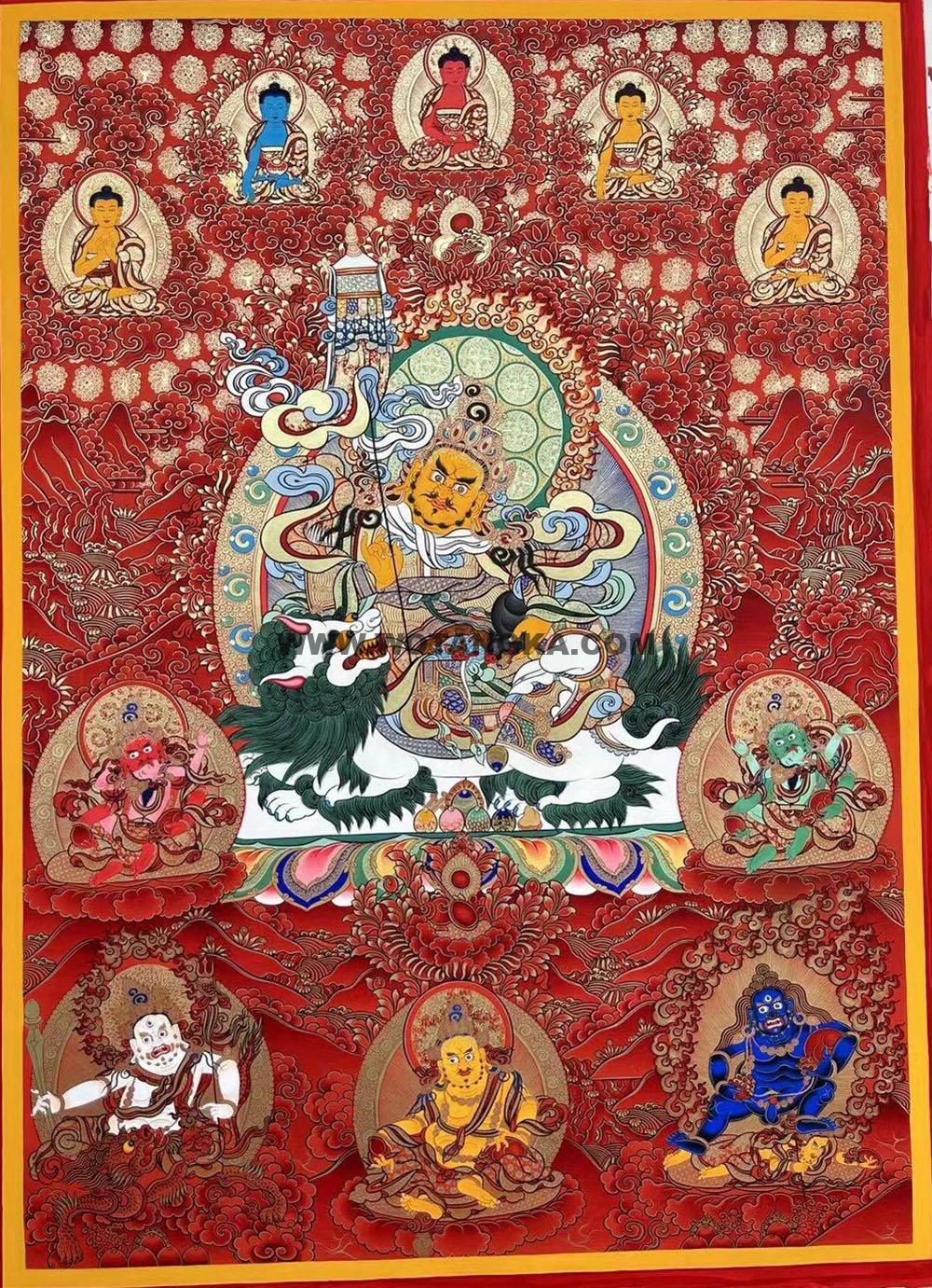 编号188-966694:红金唐卡-财宝天王·五方财神(100*70CM左右)