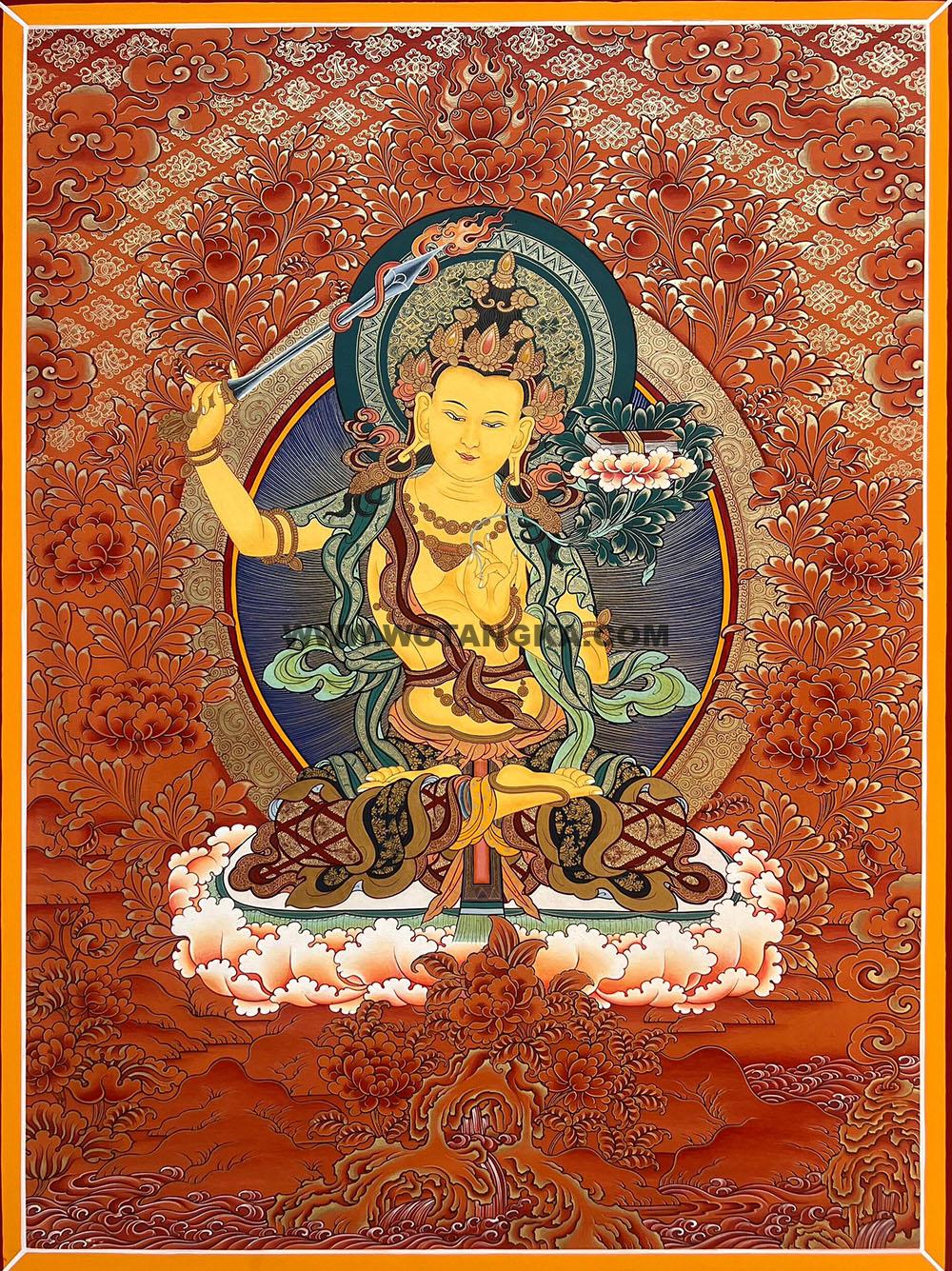 热贡-多吉次旦·画院:红金唐卡-文殊菩萨(60*45CM左右)