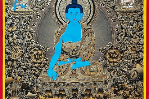 编号188-992087：黑金唐卡-药师佛（100*70CM左右）