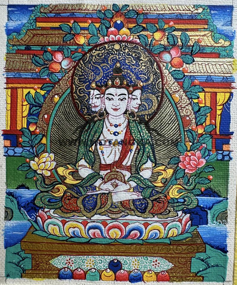 编号118-1091158：彩绘小唐卡-四面大日如来（长方形·5*4CM左右）