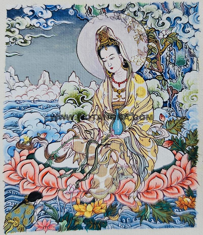 编号118-1133579：彩绘小唐卡-观音菩萨·杨柳枝观音（长方形·5*4CM左右）