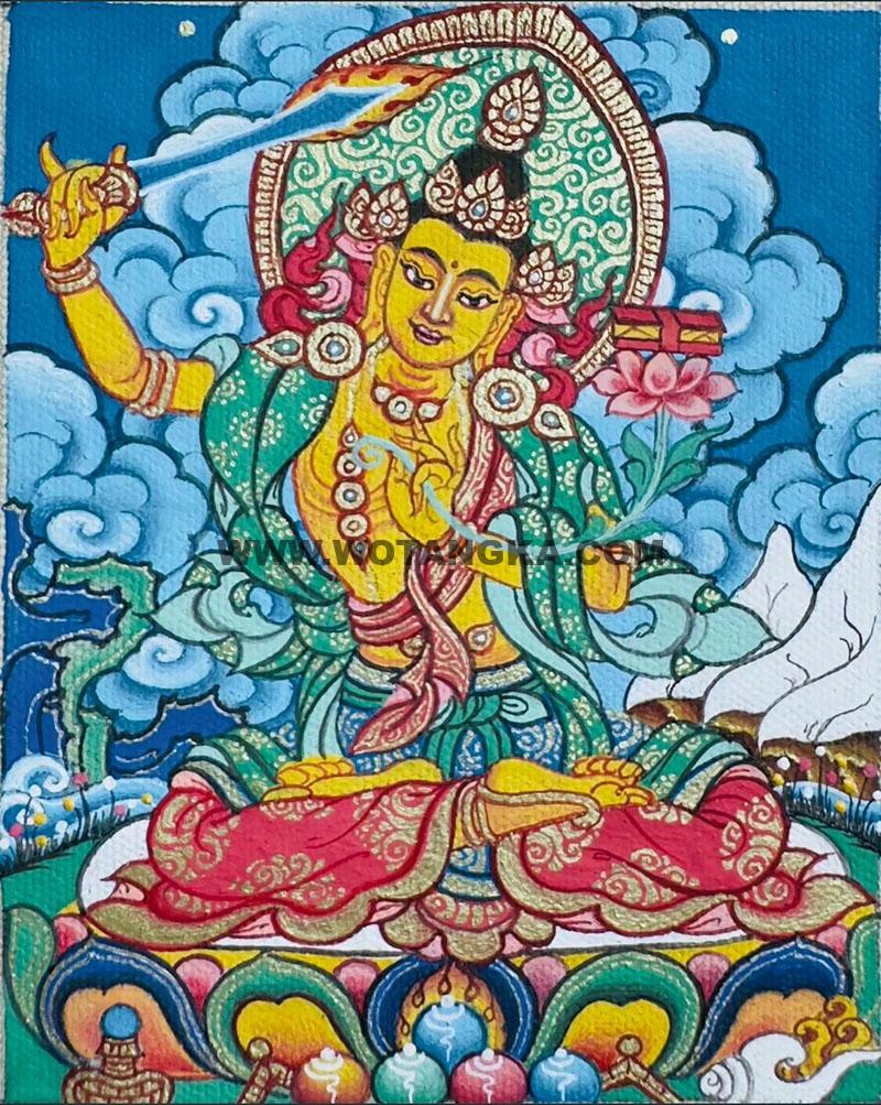 编号118-1316949：彩绘小唐卡-文殊菩萨（长方形·5*4CM左右）