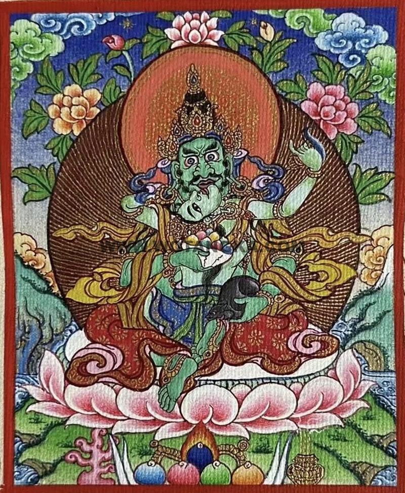 编号118-1461034：彩绘小唐卡-绿财神·双身相（长方形·5*4CM左右）