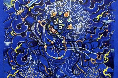 编号118-1958296：蓝金小唐卡-不动明王（长方形·5*4CM左右）