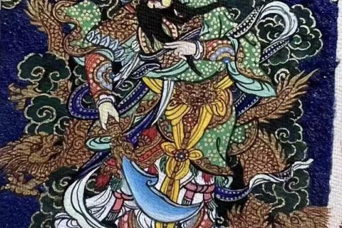 编号118-1972479：彩绘小唐卡-关公·伽蓝菩萨（长方形·5*4CM左右）