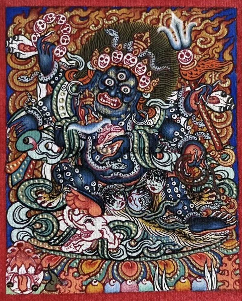 编号118-2040318：彩绘小唐卡-六臂玛哈嘎拉（长方形·5*4CM左右）