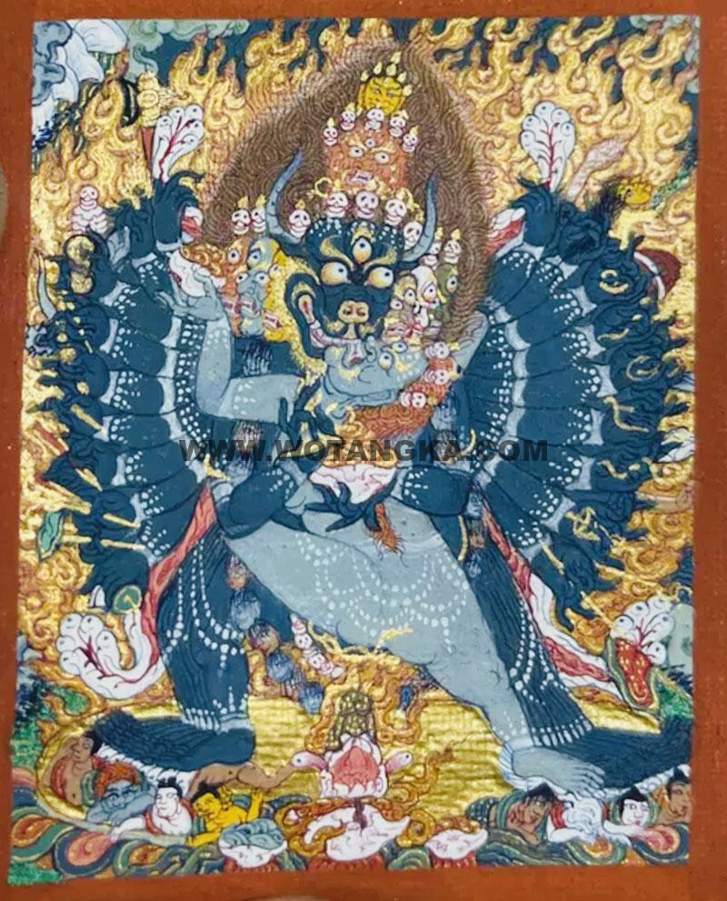 编号118-2110981：彩绘小唐卡-大威德金刚（长方形·5*4CM左右）