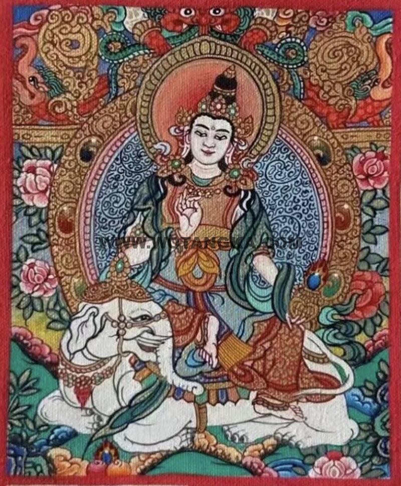 编号118-2490015：彩绘小唐卡-骑象普贤菩萨（长方形·5*4CM左右）