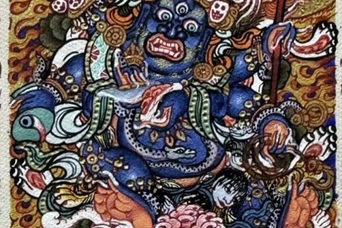 编号118-2880384：彩绘小唐卡-六臂玛哈嘎拉（长方形·5*4CM左右）