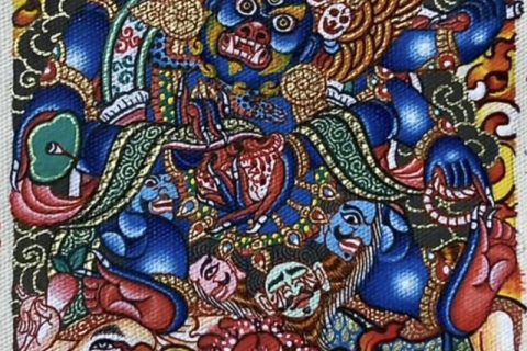 编号118-2941293：彩绘小唐卡-六臂玛哈嘎拉（长方形·5*4CM左右）