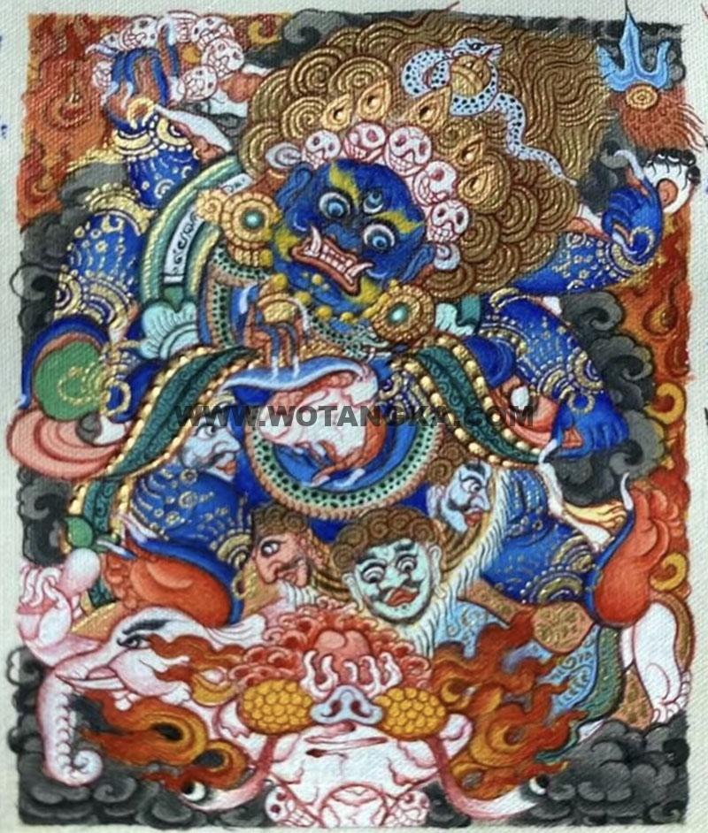 编号118-3205086：彩绘小唐卡-六臂玛哈嘎拉（长方形·5*4CM左右）