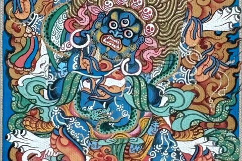 编号118-3371828：彩绘小唐卡-六臂玛哈嘎拉（长方形·5*4CM左右）