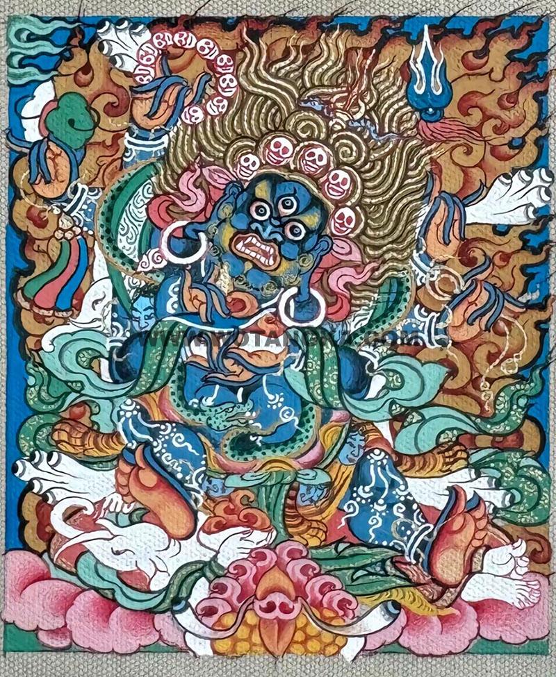 编号118-3371828：彩绘小唐卡-六臂玛哈嘎拉（长方形·5*4CM左右）