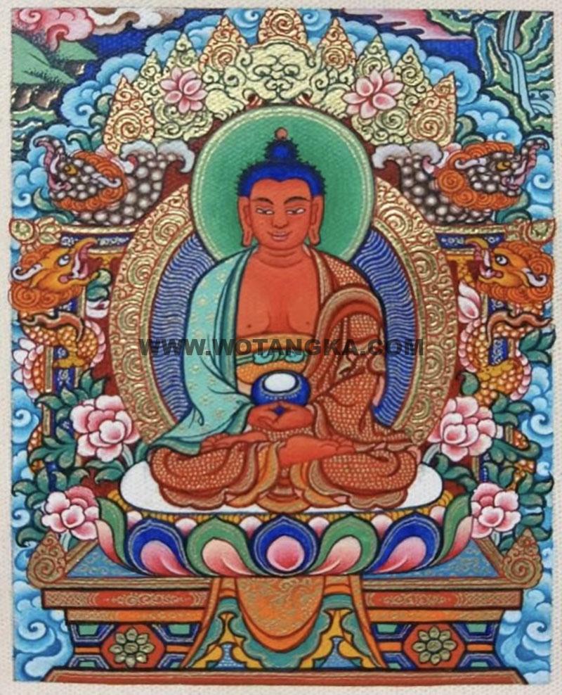 编号118-3435998：彩绘小唐卡-阿弥陀佛（长方形·5*4CM左右）