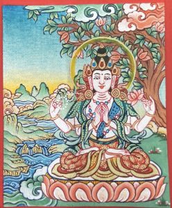 编号118-4035216：彩绘小唐卡-四臂观音（长方形·5*4CM左右）