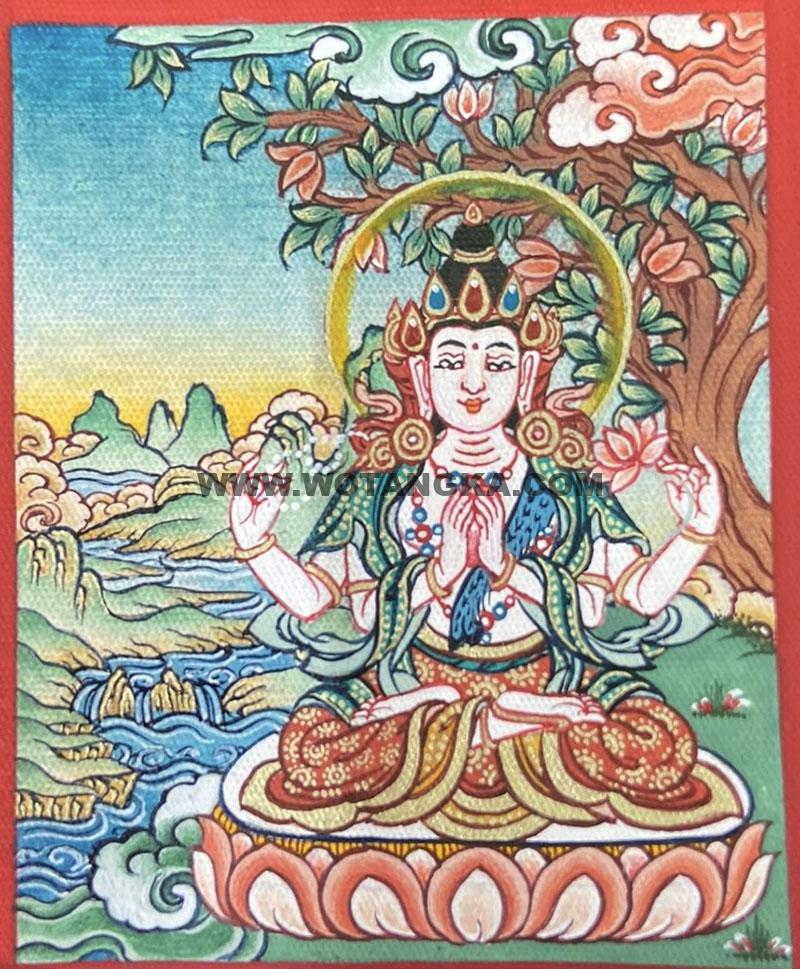 编号118-4035216：彩绘小唐卡-四臂观音（长方形·5*4CM左右）
