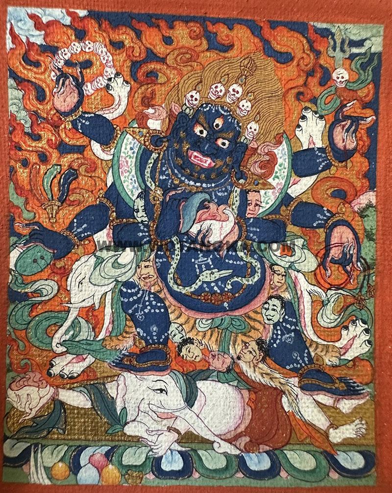 编号118-4077962：彩绘小唐卡-六臂玛哈嘎拉（长方形·5*4CM左右）