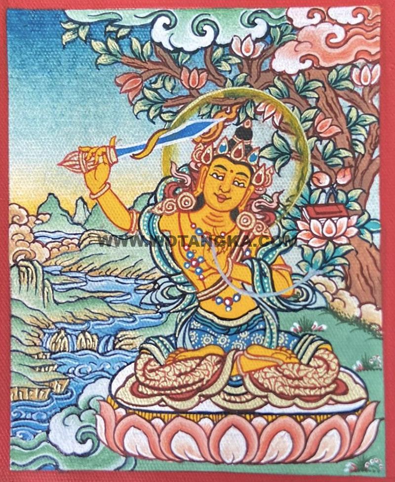 编号118-4142107：彩绘小唐卡-文殊菩萨（长方形·5*4CM左右）