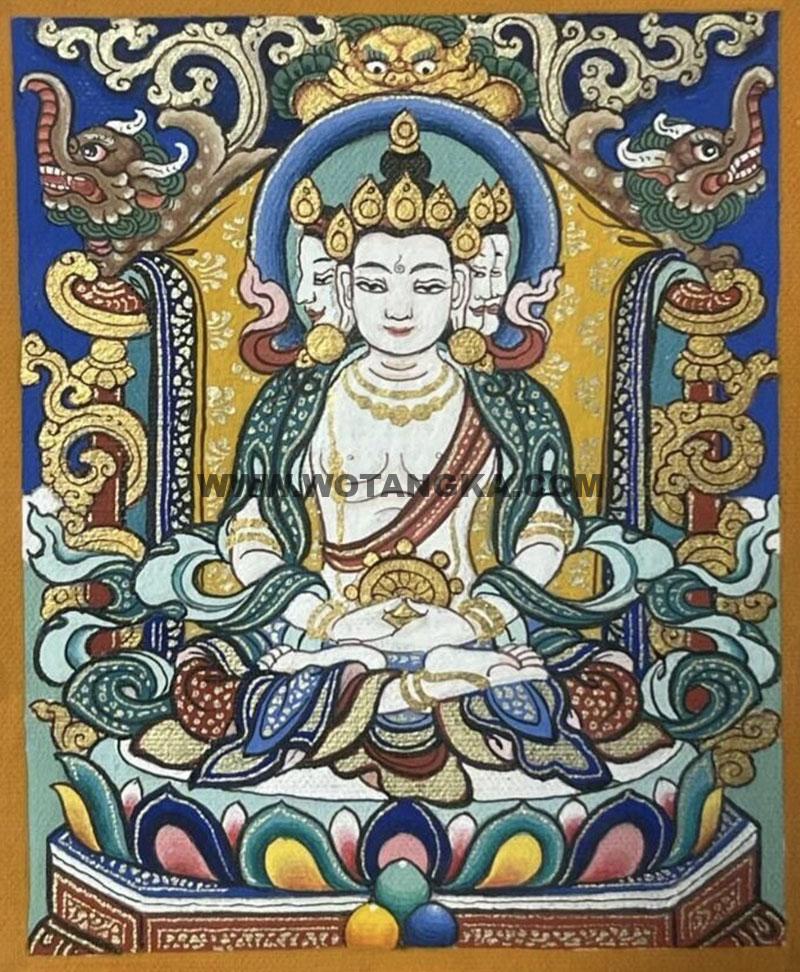 编号118-5112814：彩绘小唐卡-四面大日如来（长方形·5*4CM左右）