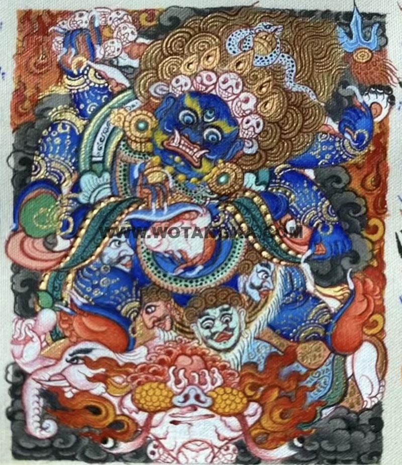 编号118-5249139：彩绘小唐卡-六臂玛哈嘎拉（长方形·5*4CM左右）