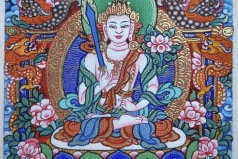 编号118-5386322：彩绘小唐卡-虚空藏菩萨（长方形·5*4CM左右）