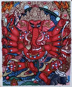 编号118-5586871：彩绘小唐卡-象鼻财神（长方形·5*4CM左右）