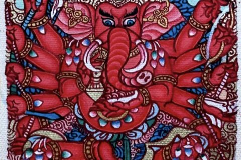 编号118-5586871：彩绘小唐卡-象鼻财神（长方形·5*4CM左右）
