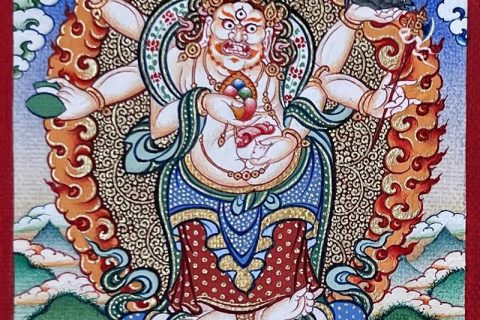 编号118-5646428：彩绘小唐卡-白六臂玛哈嘎拉（长方形·8*6CM左右）