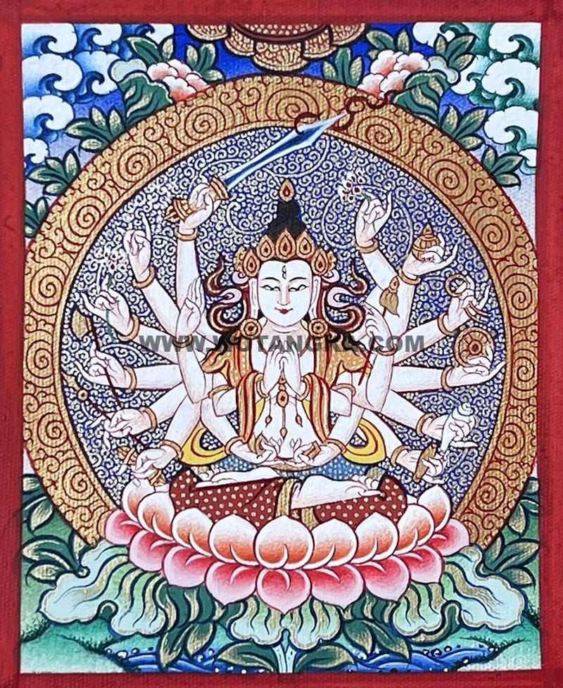 编号118-5657499：彩绘小唐卡-准提佛母（长方形·8*6CM左右）
