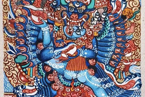 编号118-5863065：彩绘小唐卡-大威德金刚（长方形·5*4CM左右）