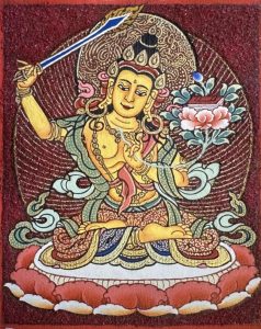 编号118-6071092：彩绘小唐卡-文殊菩萨（长方形·5*4CM左右）