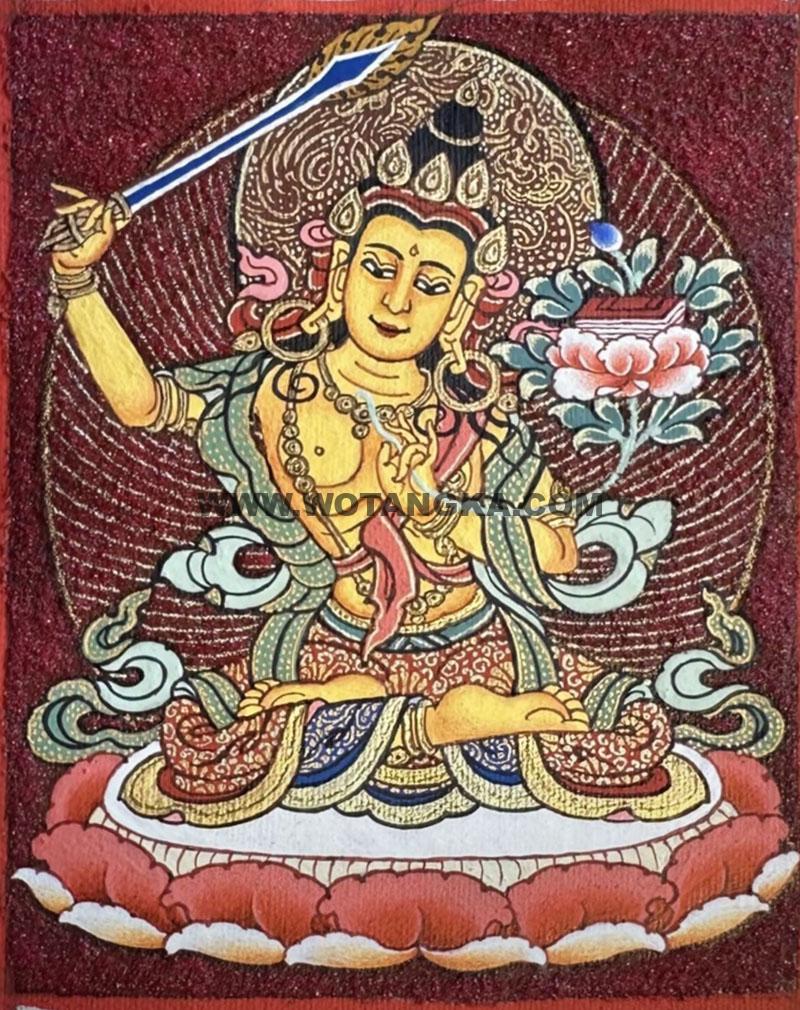 编号118-6071092：彩绘小唐卡-文殊菩萨（长方形·5*4CM左右）