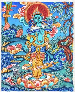 编号118-6102070：彩绘小唐卡-绿度母（长方形·5*4CM左右）