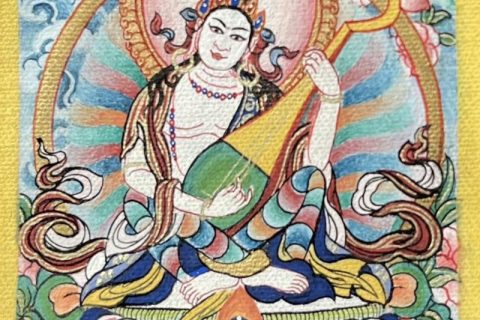 编号118-6261708：彩绘小唐卡-妙音天女（长方形·5*4CM左右）