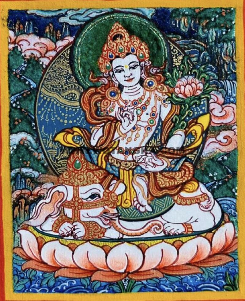 编号118-6346903：彩绘小唐卡-骑象普贤菩萨（长方形·5*4CM左右）