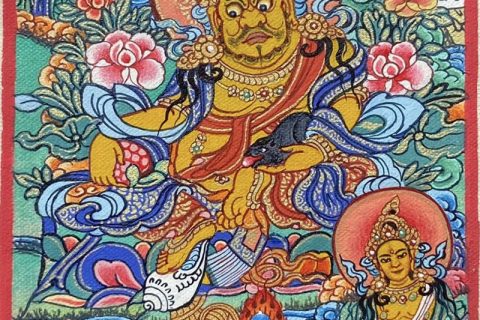 编号118-6357436：彩绘小唐卡-黄财神（长方形·5*4CM左右）