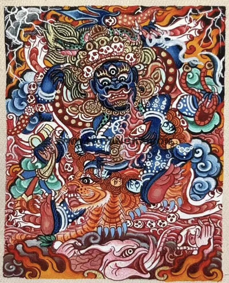 编号118-6509010：彩绘小唐卡-六臂玛哈嘎拉（长方形·5*4CM左右）